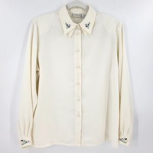 Vintage 80s Koret Grannycore Dainty Double Collar Blouse Shoulder Pads Chiffon